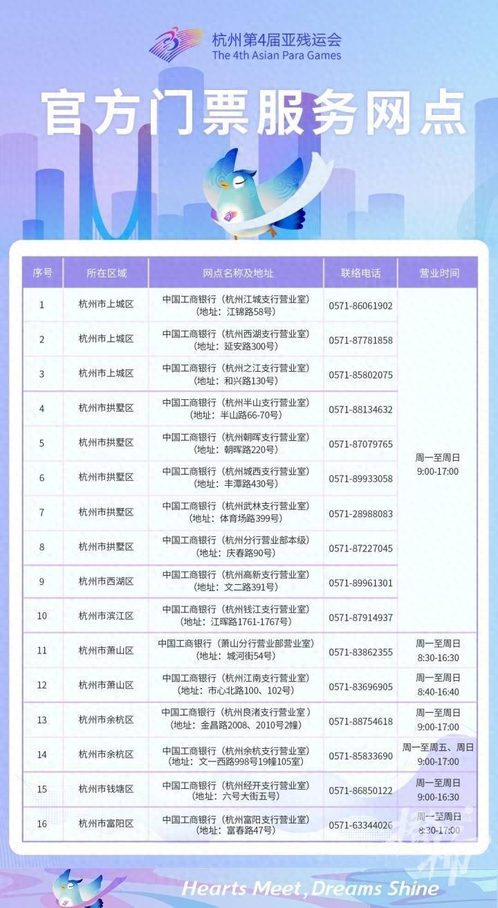 杭州亚残运会体育赛事门票线下购票渠道15日起开放